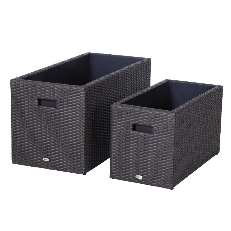 Outsunny 2 PCS Square Plastic Rattan Metal Flower Pot Indoor Outdoor Plants Box Seed