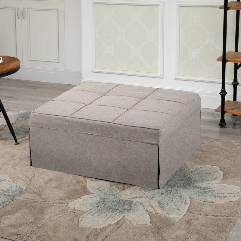 HOMCOM 4-In-1 Design Convertible Sofa Tea Table Lounge Chair Single Bed with 5-Level Adjustable Backrest, Footstool and Metal Frame for Living Room Bedroom, Light Brown