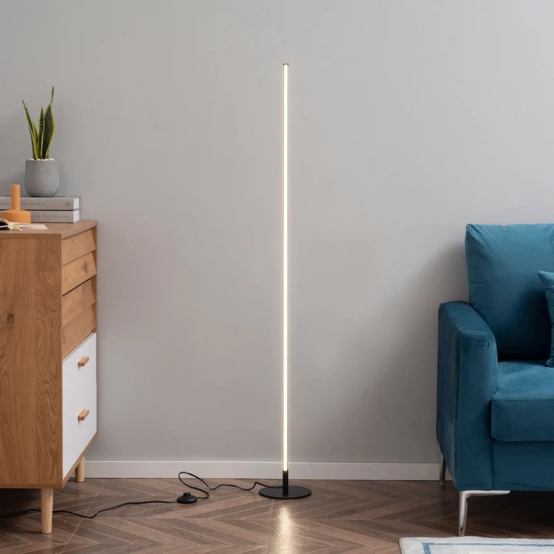 HOMCOM Modern LED Floor Lamp, Tall Corner Light with Metal Base for Office, Bedroom, Living Room, Black