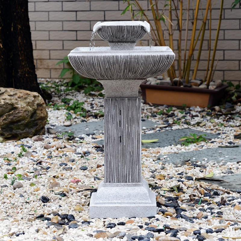 Outsunny 2-tier Water Fountain Feature Cascade Classical LED Light Effect Patio