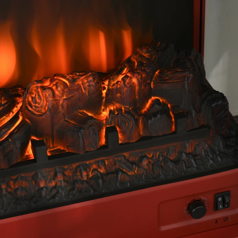 HOMCOM Electric Fireplace Heater, Fireplace Stove with Realistic LED Flames and Logs, Remote Control and Overheating Protection, 1400W, Red