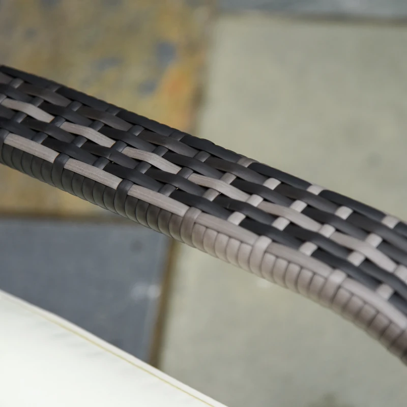 Outsunny Patio Wicker Adirondack Chair, All-Weather Rattan Fire Pit Chair with Soft Cushions, Tall Curved Backrest and Comfortable Armrests, Mixed Brown & Cream White