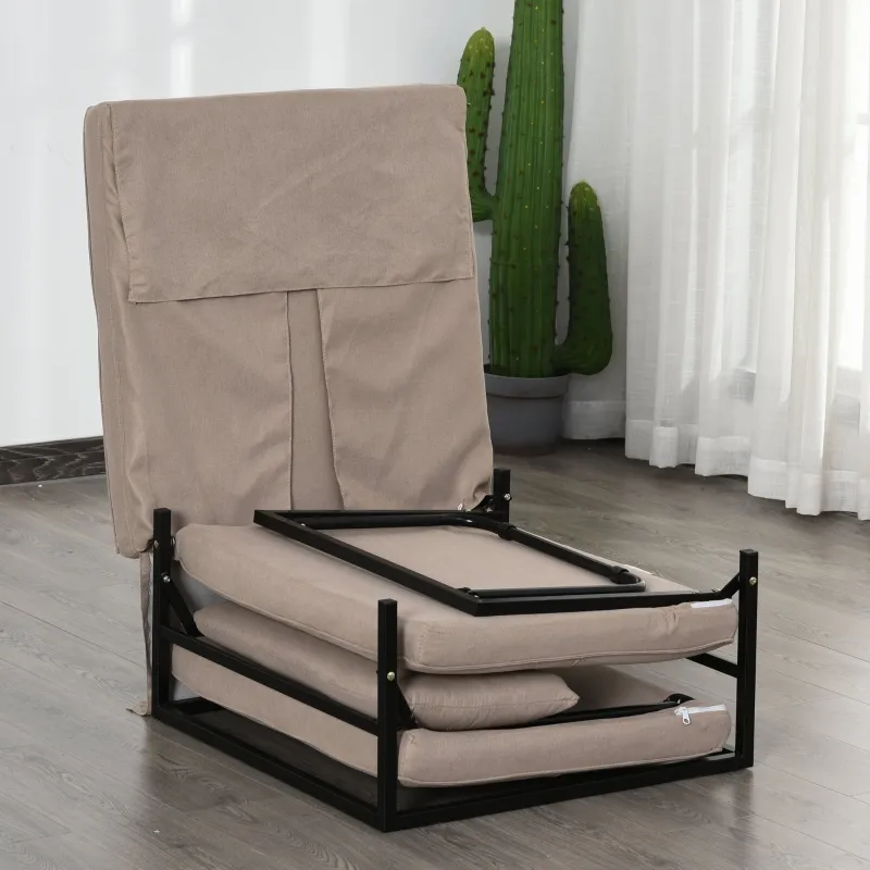 HOMCOM 4-in-1 Multi Function Folding Single Sofa Bed with Retractable Footrest, Convertible Sleeper with Adjustable Backrest For Living Room and Small Spaces, Light Coffee