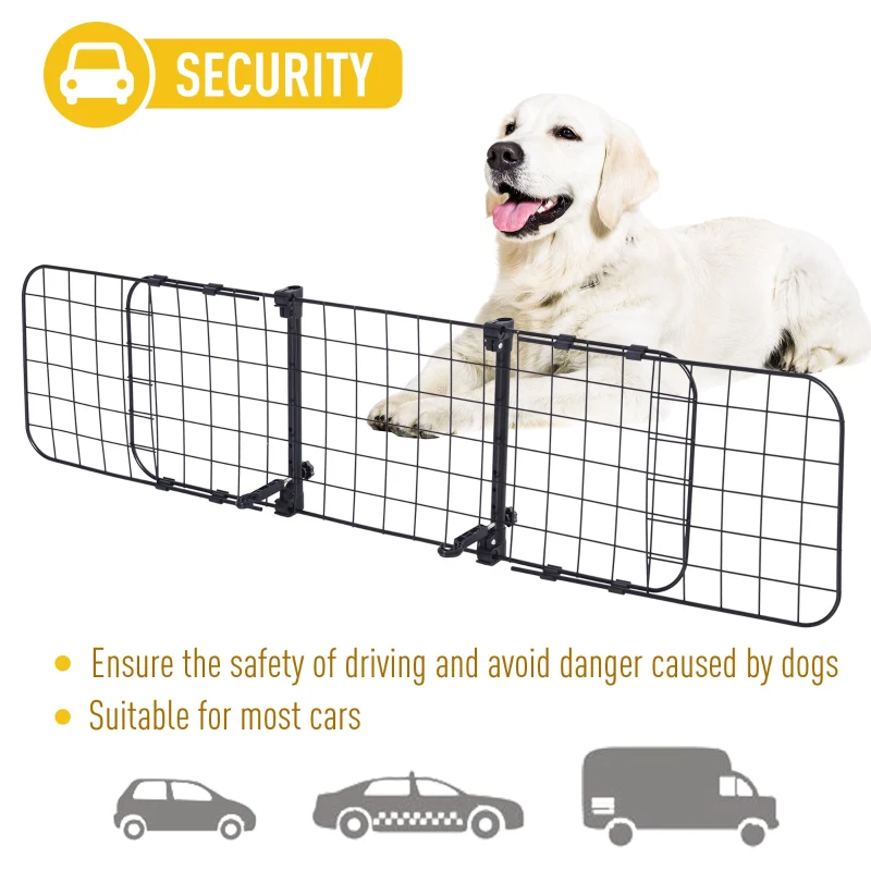 PawHut 36"-57" Adjustable Dog Car Barrier, Vehicle Pet Barrier Heavy Duty Dog Fence Car Safety Guard Gate for SUV Vans Trucks