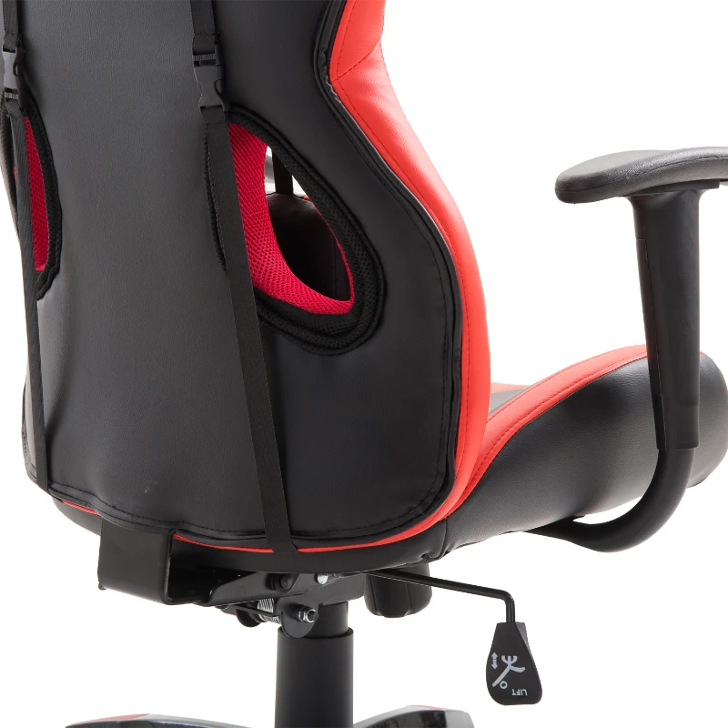 HOMCOM High Back Gaming Chair Bucket Seat with Pillow and Build-in Lumbar Racing Style Adjustable Swivel Recliner Home Red