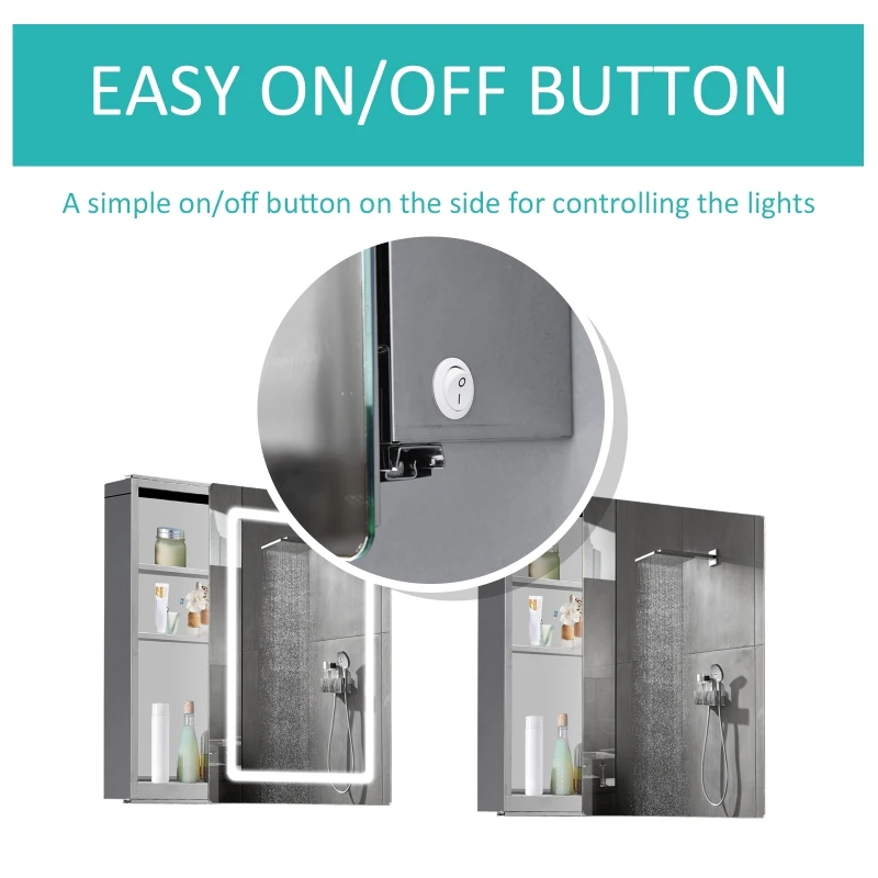 HOMCOM 30" LED Illuminated Wall Mirror Medicine Cabinet Bathroom Sliding Door Vertical Stainess Steel