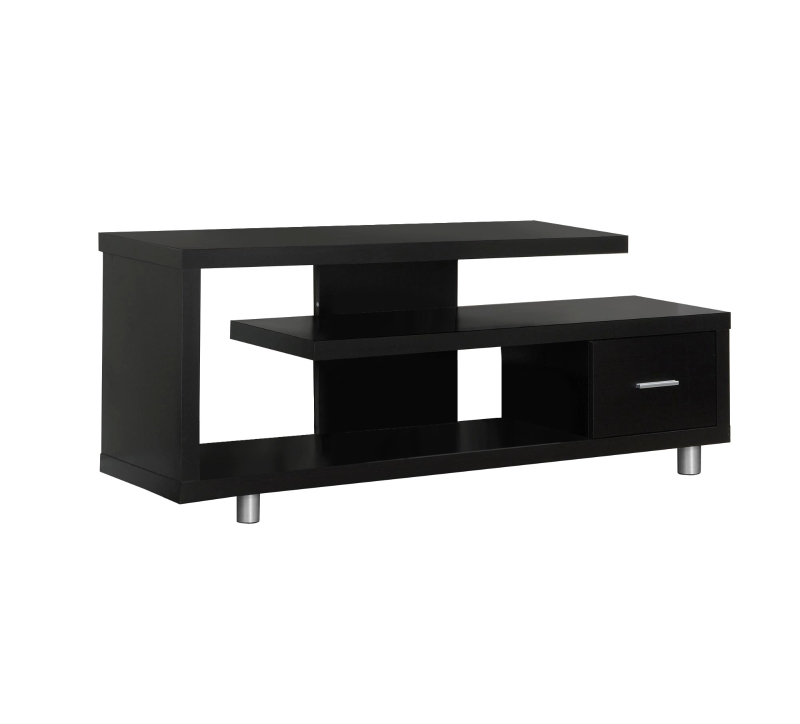 Monarch 60" Art Deco Style 3-Tier Open Shelf Storage Drawer Console TV Stand - Cappuccino Brown Finish