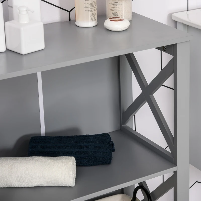 kleankin X- Frame Freestanding Floor Bathroom Storage with Two Drawers, Storage Organizer, Cabinet with 3 Shelves, Gray