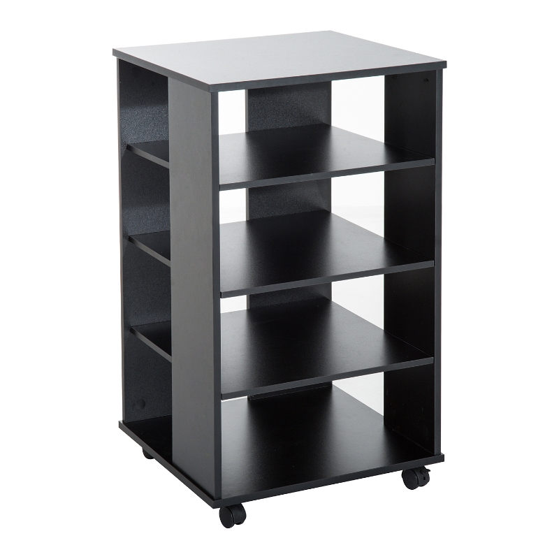 Open Box HomCom 33” Wooden Rolling 5 Shelf Media Center Display Storage Cart - Black