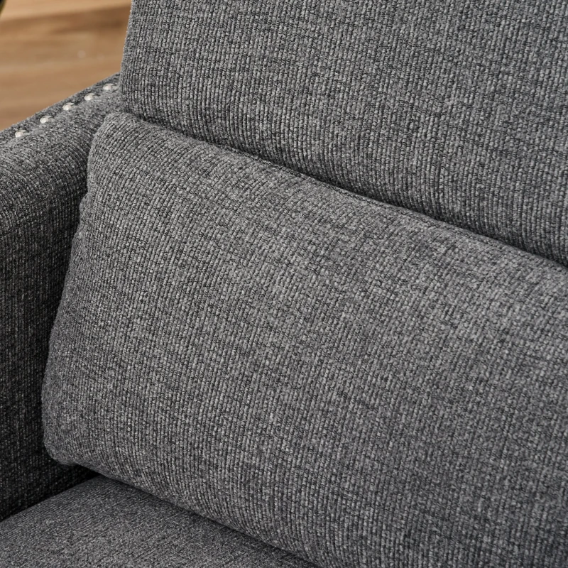 HOMCOM Push Back Manual Recliner Sofa,  Linen Fabirc Armchair with Thick Sponge Padding seat   and Footrest for Living Room, Dining Room, Office, Light Grey