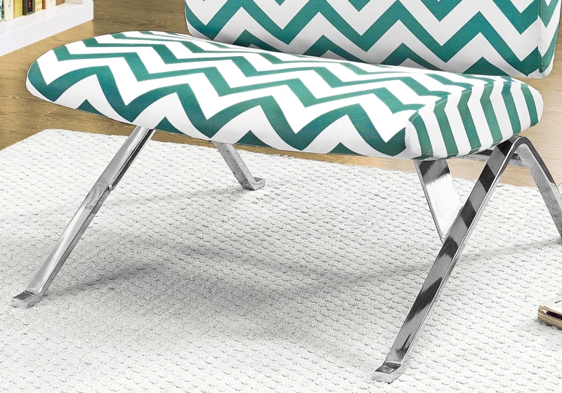 Monarch Modern Padded Upholstered Fabric Armless Accent Chair - Teal Chevron