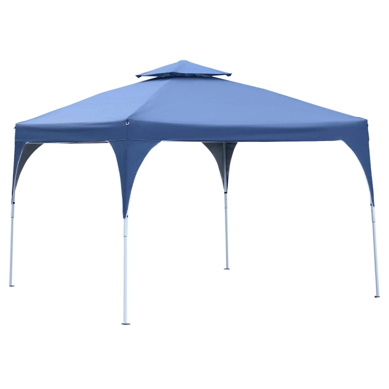 Outsunny 10'x10' Easy Pop-Up Party Tent 2 Tire Top Outdoor Activity Gazebo Canopy Sun Shade Fair Event Instant Shelter Vented Roof w/ Carrying Bag Blue