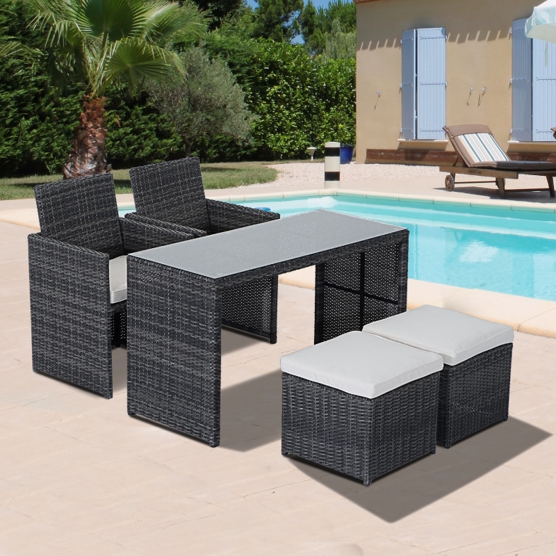 Outsunny 5pc Rattan Wicker Dining Set Outdoor Sofa Table Ottoman Set