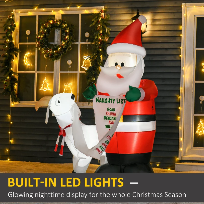 HOMCOM 6ft Christmas Outdoor Inflatables Santa Claus with Goat Blow Up Yard Decoration with Built-in LED Lights for Holiday Party Xmas Garden