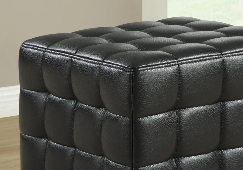 Monarch Leather-Look Cube Ottoman - Black