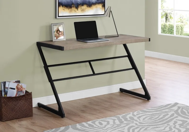Monarch 48" Contemporary Z-Shaped Wood-look Top Computer Writing Desk - Dark Taupe / Black