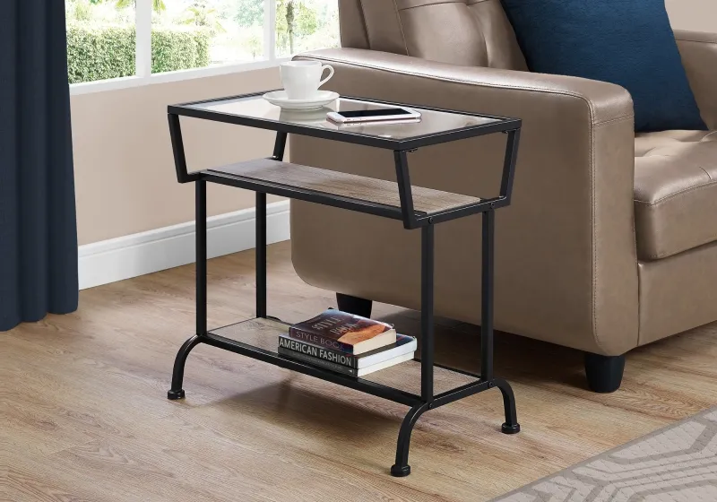 Monarch 22" 3-Tier Contemporary Tempered Glass Top Metal Framed Side Accent Table - Dark Taupe Finish