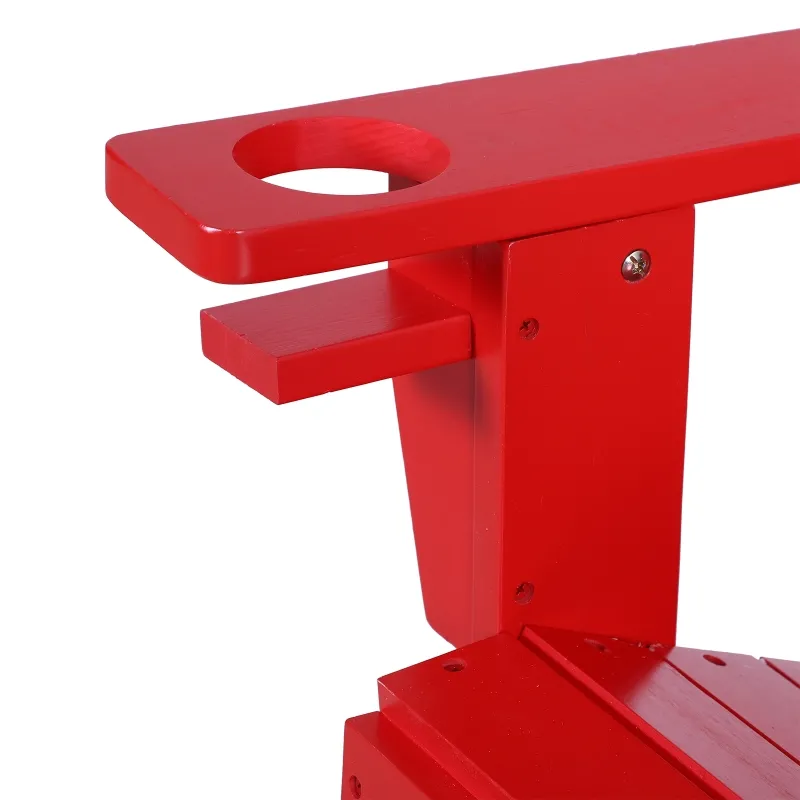 Outsunny Oversized Adirondack Chair, Outdoor Fire Pit and Porch Seating, Classic Log Lounge w/ Built-in Cupholder, Red