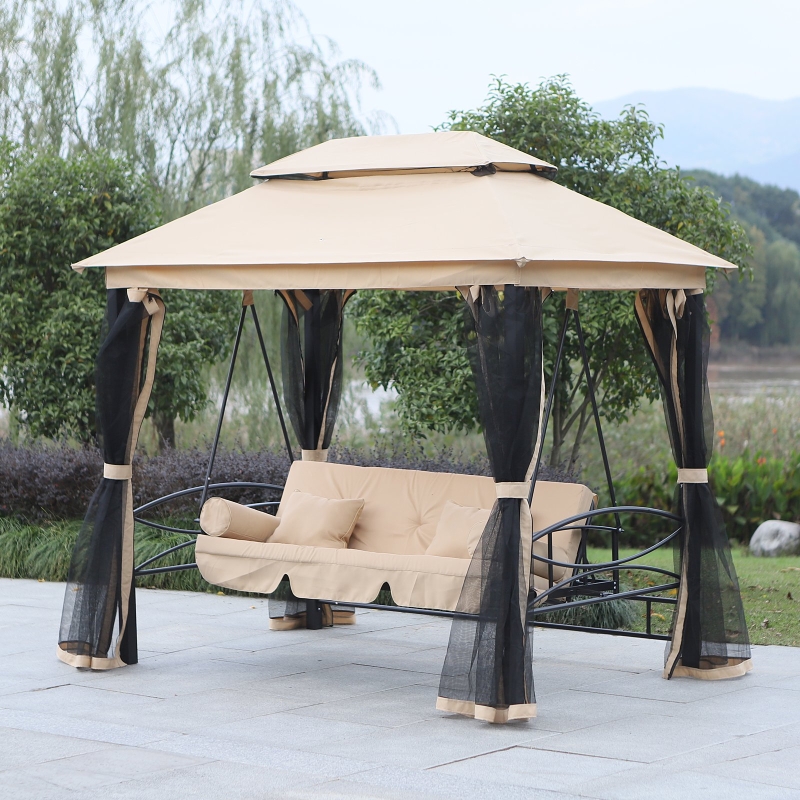 Outsunny 3 Person Outdoor Patio Daybed Mesh Wall with Canopy