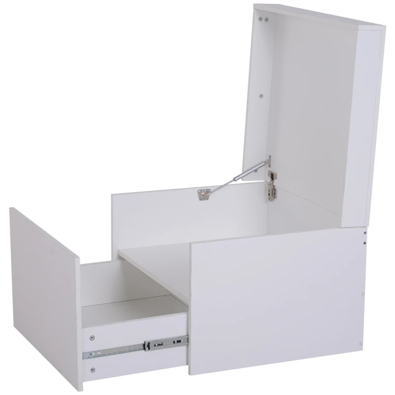 HOMCOM Ample Capacity Shoe Cabinet Box Bench w/ Drawers Particleboard White