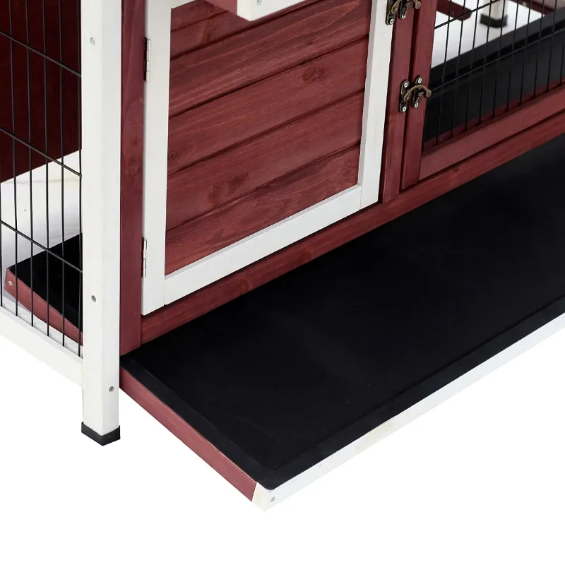 PawHut Rabbit Hutch 48" 2-Story Elevated Stacked Wooden Rabbit Hutch Small Animal Habitat with Ramp Between Both House Areas