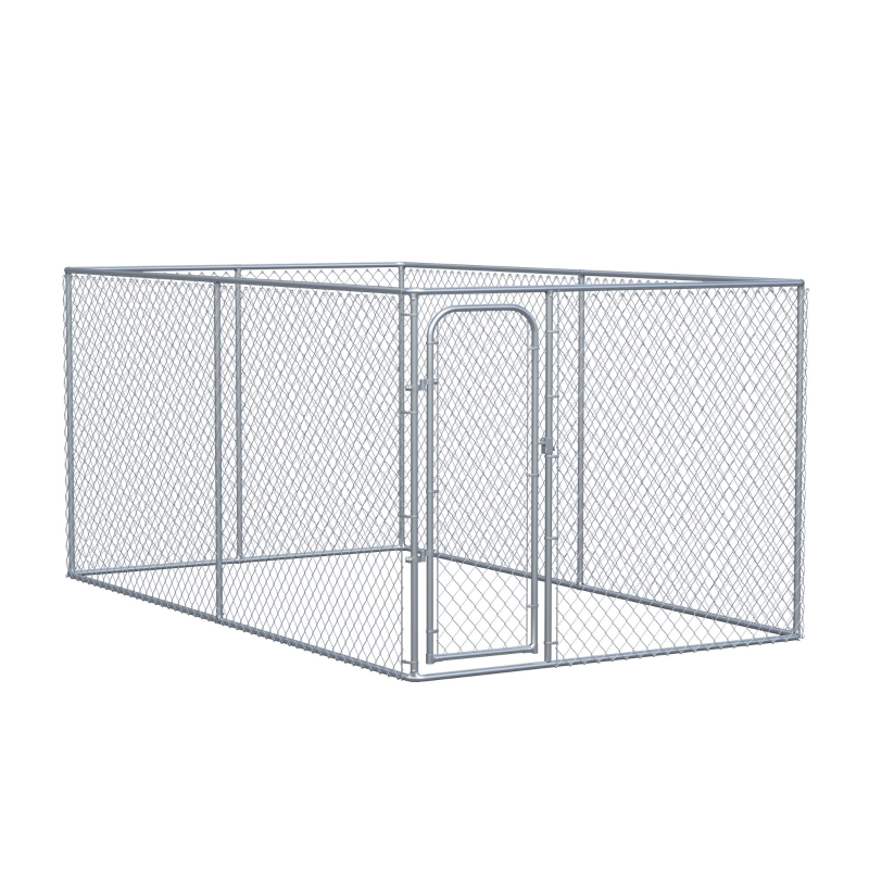 PawHut Outdoor Dog Kennel Galvanized Chain Link Fence Heavy Duty Pet Run House Chicken Coop with Secure Lock Mesh Sidewalls for Backyard Garden 13' x 8' Silver