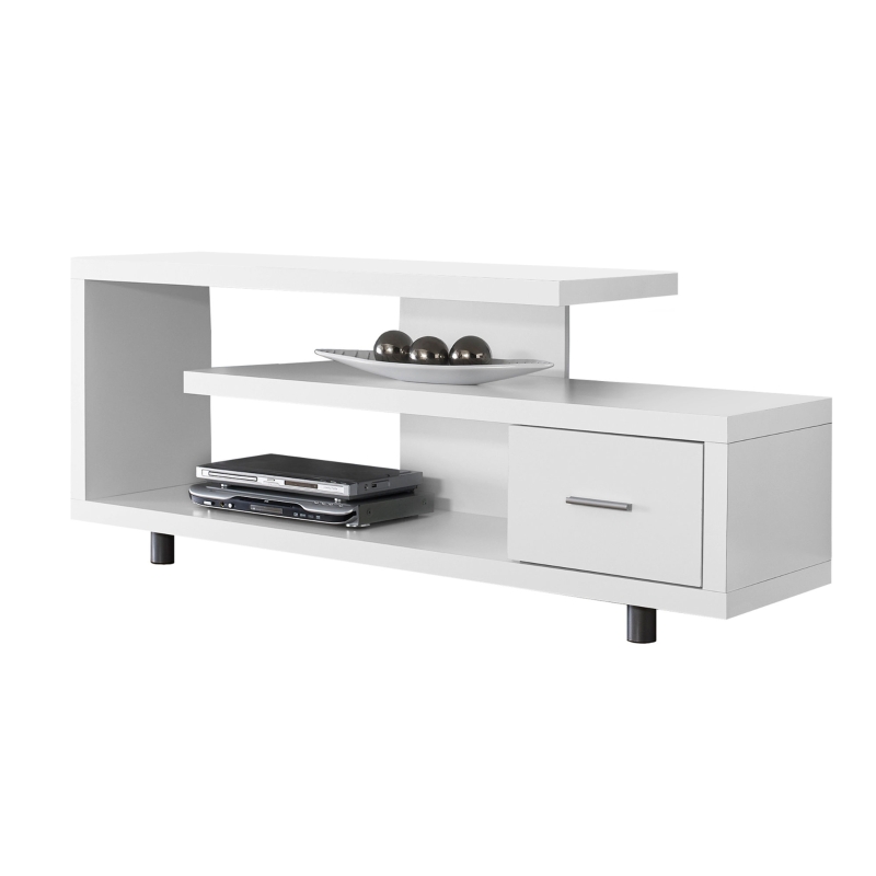 Monarch 60" Art Deco Style 3-Tier Open Shelf Storage Drawer Console TV Stand - White Finish