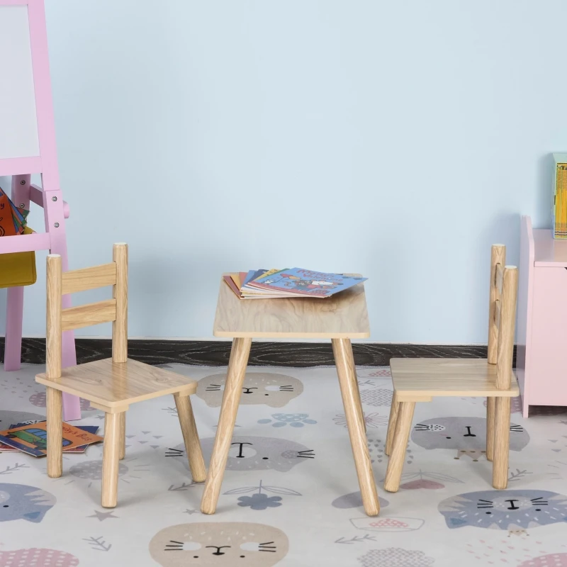 Qaba Kids Wooden Table and Chair Set, Play Activity Table for Arts, Crafts, Dinning, and Reading for Toddlers Age 2 to 5, Natural Wood