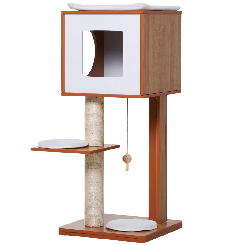 PawHut Cat Furniture Kitten House with Scratching Post Condo Activity Center and Cushion