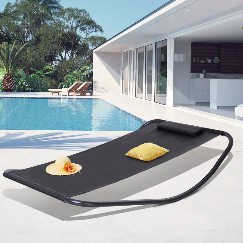 Outsunny Mesh Sling Swing Bed Rocking Swing Day Bed Sun Lounger w/ Pillow Stand Black