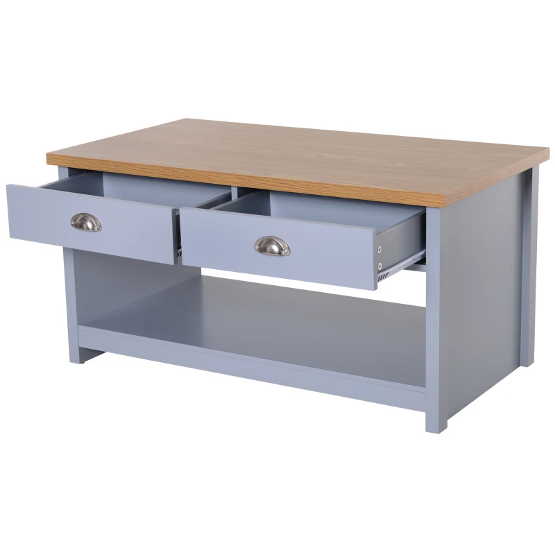 HOMCOM Coffee Table with Storage Shelf and Drawers Vintage