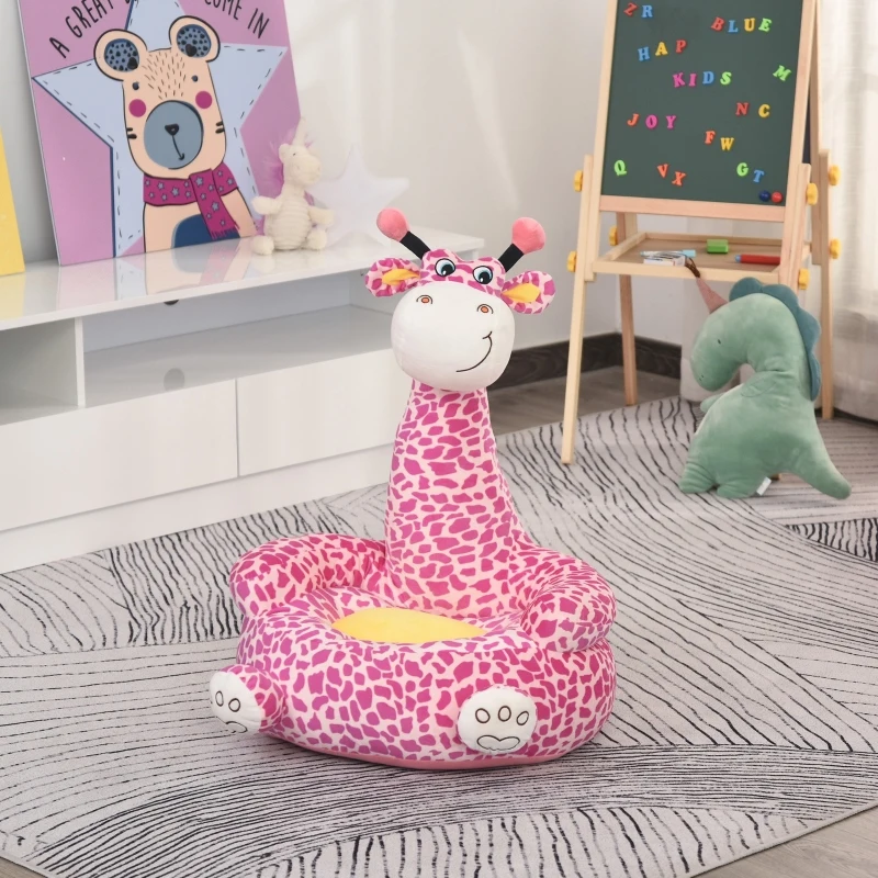Qaba Giraffe Shaped Kid Sofa Flannel Covered Armchair Stick Horse Child Chair with Padded Seat for 18 to 36 Months, Pink