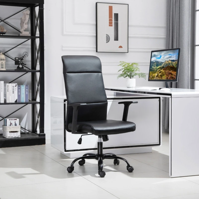 Vinsetto Morden High-Back Office Chair Faux Leather Rocking Swivel Computer Home Desk Chair with Adjustable Height, Metal Legs, Armrest, Wheels, Black