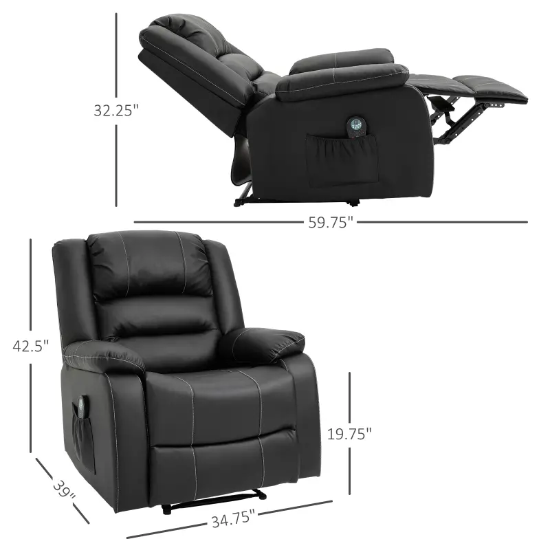 HOMCOM Vibrating Massage PU Leather Recliner Chair with Footrest, Remote Control, and 8 Massaging Points, Black