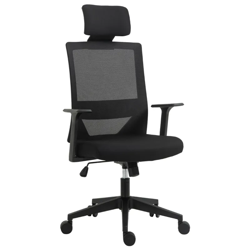 Vinsetto High Back Office Chair Swivel Task Chair with Lumbar Back Support, Breathable Mesh, and Adjustable Height, Headrest, Black