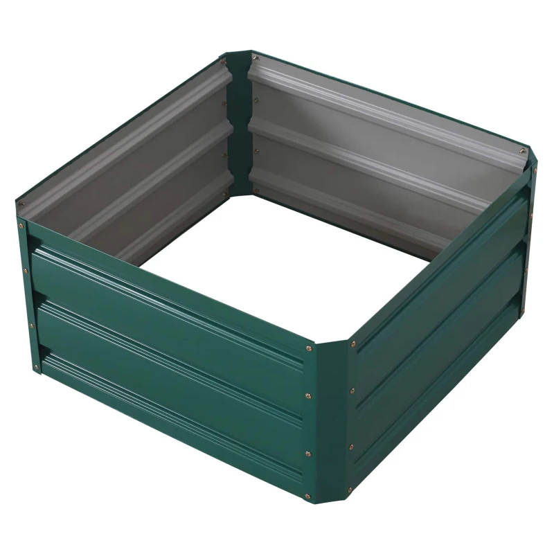 Outsunny 2' x 2' x 1' 2-Piece Raised Garden Bed Box with Steel Frame for Vegetables, Flowers, & Herbs, Green