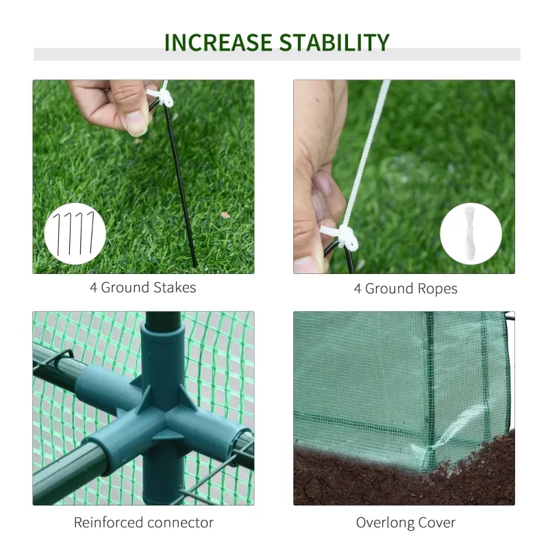 Outsunny Walk-in Greenhouse Plant Garden Hot House with 3 Tiers 18 Shelves, Roll-Up Zipper Door, Growing Shelter for Flowers, 8' x 6' x 7', Green