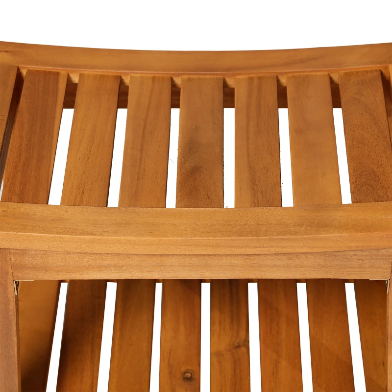 HOMCOM Indoor Outdoor Acacia Wood Shower Bench Bathroom Spa Chair Seat Organizer Storage Shelf