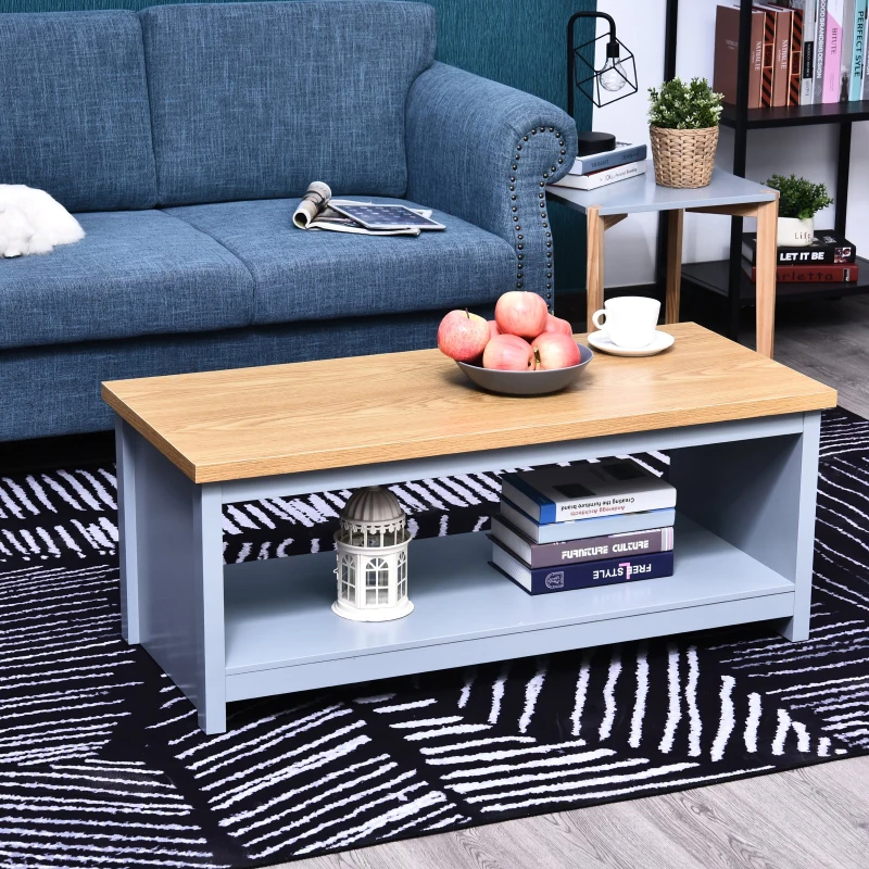 HOMCOM 2 Tier Rustic Style Rectangular Living Room Coffee Table Cocktail Desk
