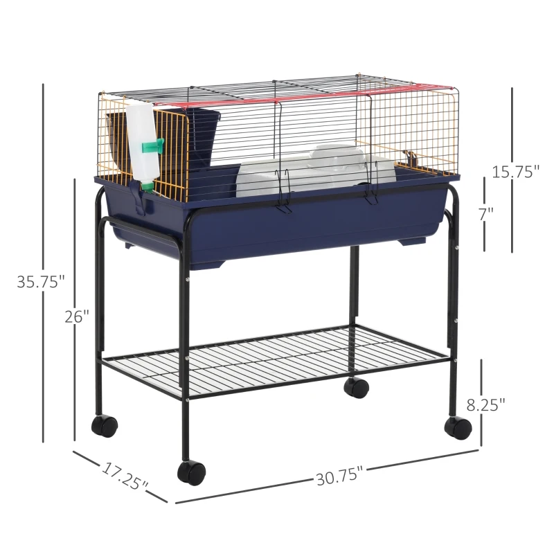 PawHut Small Animal Cage Deluxe Pet Habitat Rolling Rabbit Hutch for Bunny Guinea Pig Pet Mink Chinchilla with Detachable Stand Storage Shelf Accessories