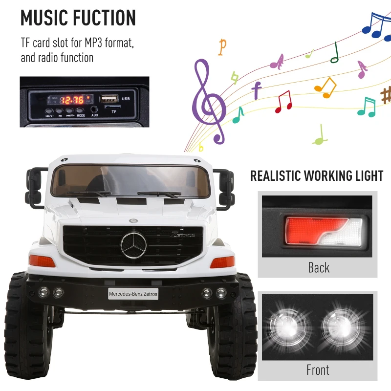 Open Box Aosom 12V Mercedes-Benz Zetros Kids Ride On Car Off Road Truck with Remote Control - White