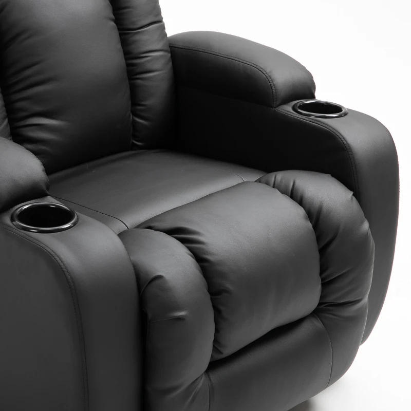 HOMCOM Luxury Faux Leather Heated Vibrating 8 Point Massage Recliner Chair with 360 Swivel and Remote, Black