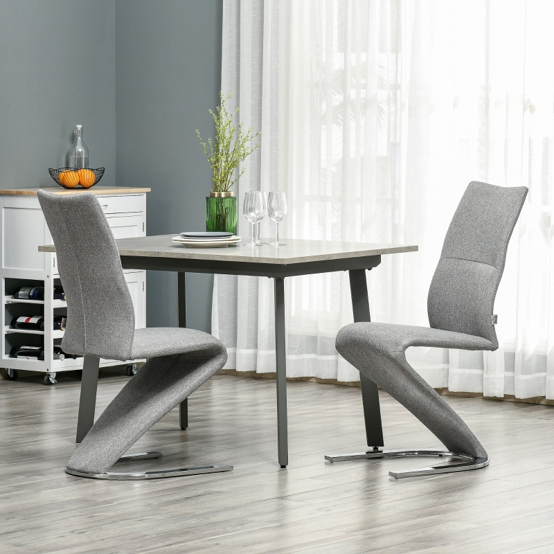 HOMCOM Set of 2 Dining Chairs with Modern Style High Back Side Chairs with Upholstered Seat, Solid Steel Base for Living Room, Kitchen, Study, Grey