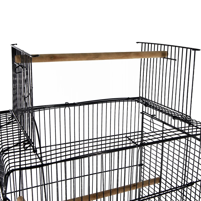 PawHut 28"H Steel Bird Cage with Open Play Top, Perch, Feeding Bowl for Parrot Lovebirds Parakeets Cockatiels - Black