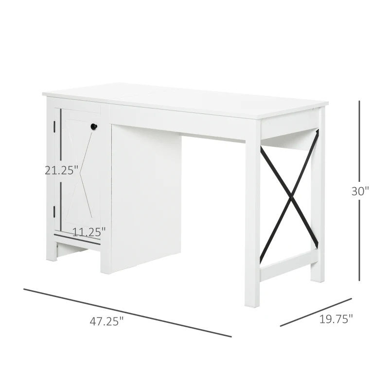 HOMCOM Home Office Computer Desk with Lower Storage Cabinet and X Bar Metal Frame, White