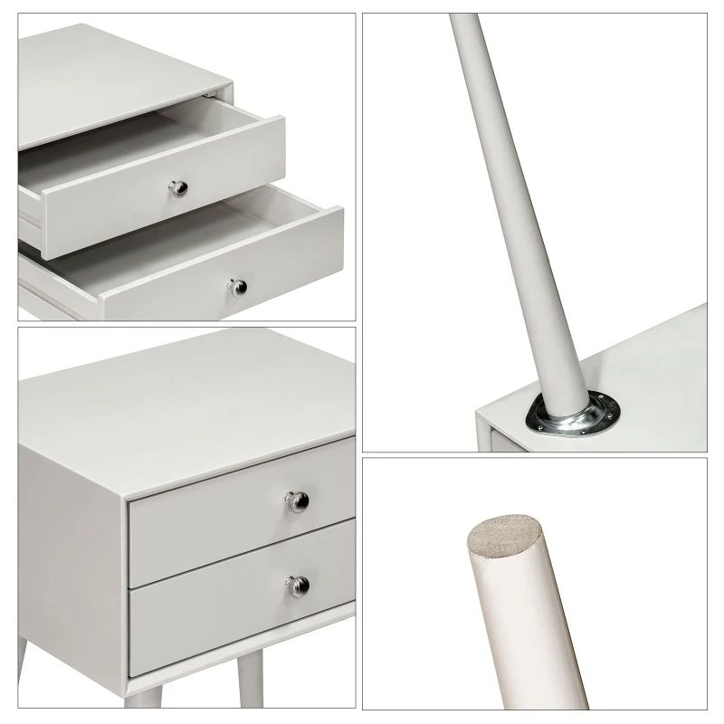 HOMCOM Side Table, Modern End Table with 2 Pull Out Drawers, Bedside Table with Display Tabletop and Solid Acacia Legs, Gray