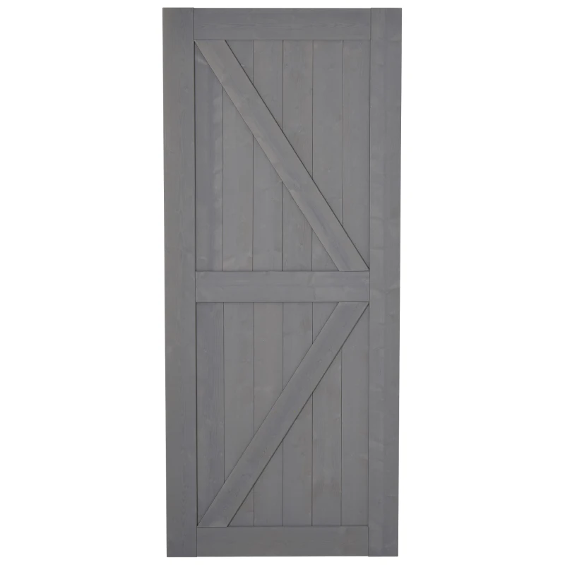 HOMCOM 7' H x 3' W Sturdy Sliding Barn Door, Unfinished Solid Spruce Wood Frame with Pre-Drilled Holes - Grey