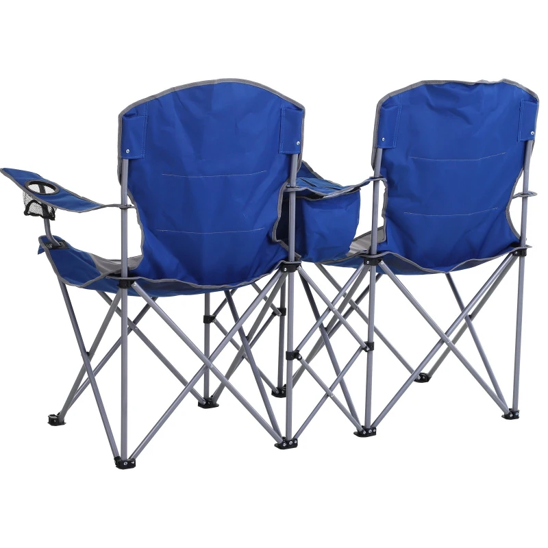 Outsunny 2 Person Folding Camping Chair Oxford Metal Fishing w/ Ice Bag  Cup Holder Blue