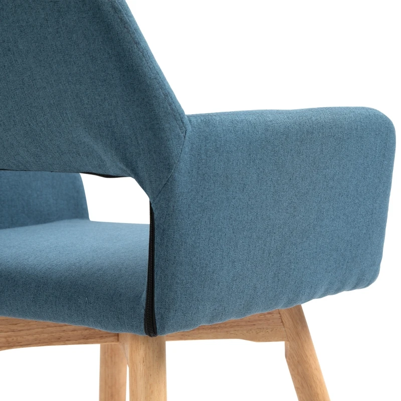 HOMCOM Dining Chairs Set of 2 Home Modern Accent Armchair for Bedroom Living Room with Fabric Surface and Solid Wood Legs, Blue