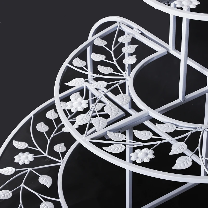 Outsunny 3 Tier Plant Stand Metal Butterfly Leaf Outdoor Potted - White